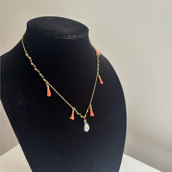 Gold Tassel Necklace with Orange Teardrop Pendant - Picture 6 of 8